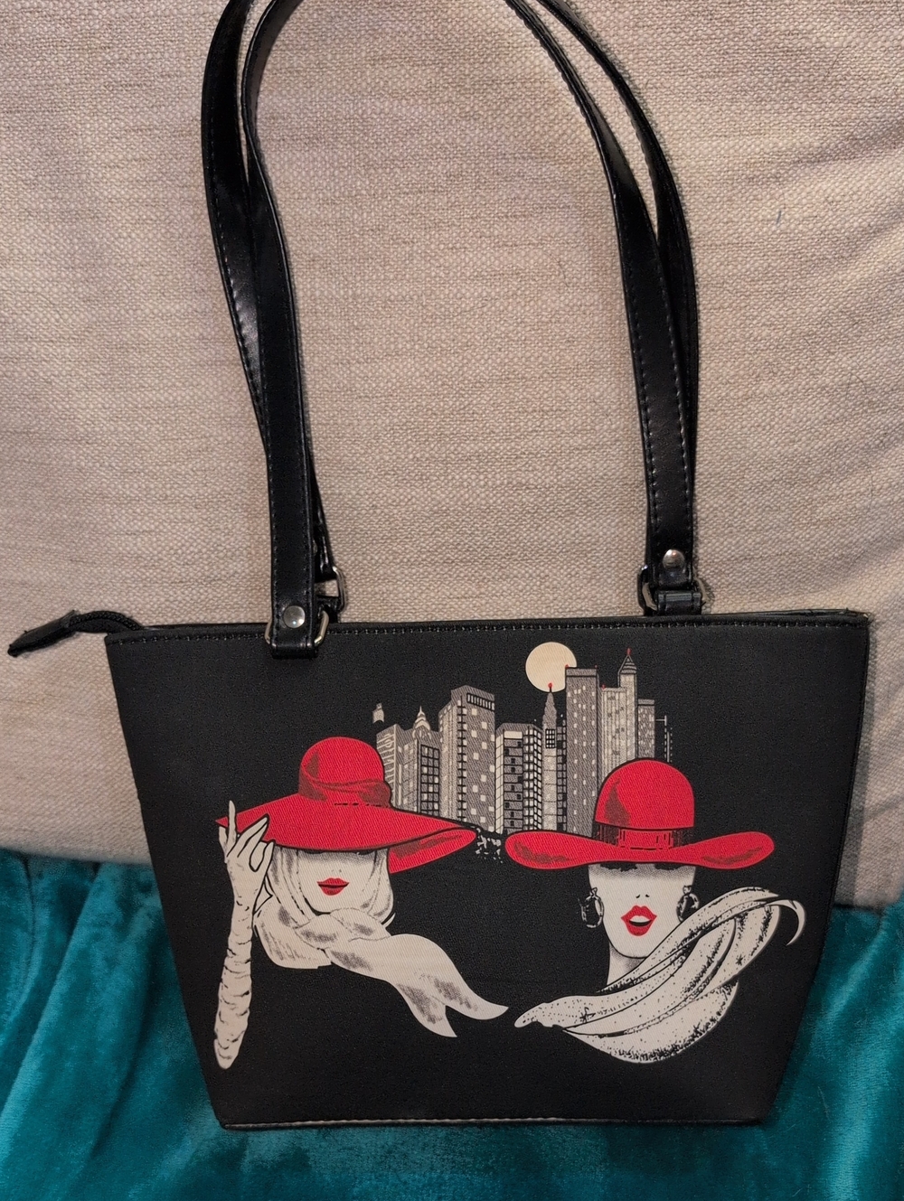 Stylish Black  Novelty Ladies Tote Bag with  Rhinestone Accents